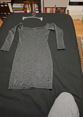 Gri Uzun Kollu Kadın gece abiye Elbise - Görsel 2