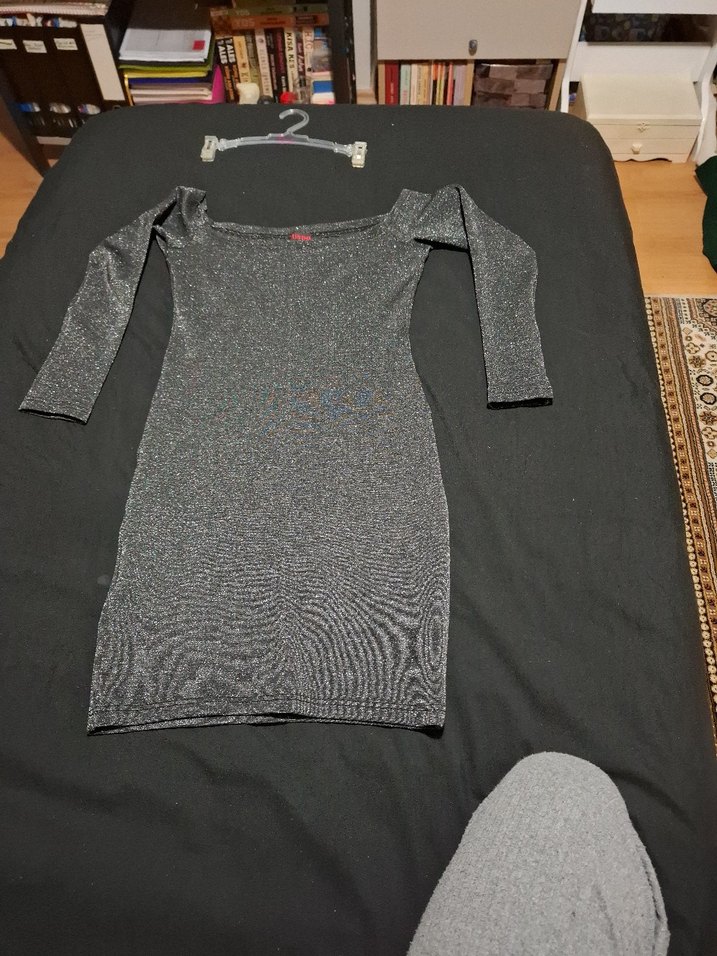 Gri Uzun Kollu Kadın gece abiye Elbise - Görsel 2