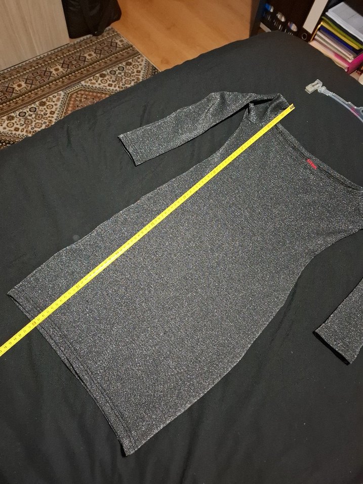 Gri Uzun Kollu Kadın gece abiye Elbise - Görsel 5