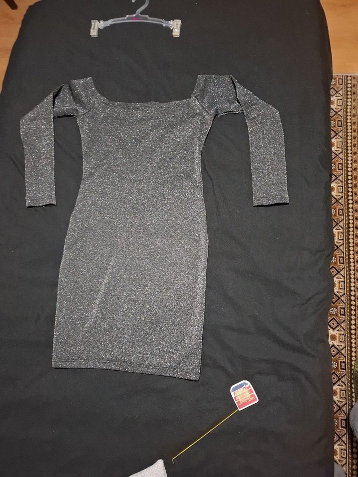 Gri Uzun Kollu Kadın gece abiye Elbise - Görsel 3