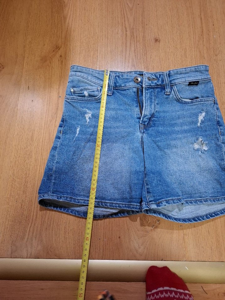 Düğmeli Mavi Mini Kot Şort - Görsel 2