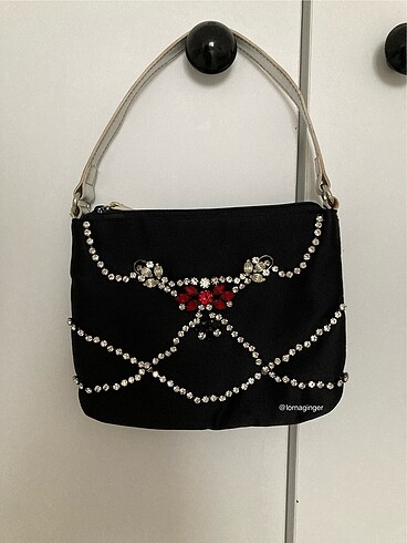 Nine West Nine west taşlı vintage mini saten gece çantası
