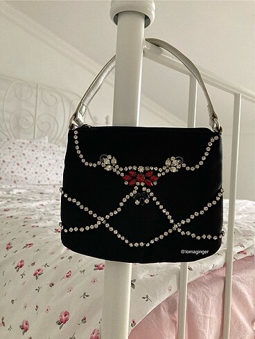 Nine west taşlı vintage mini saten gece çantası