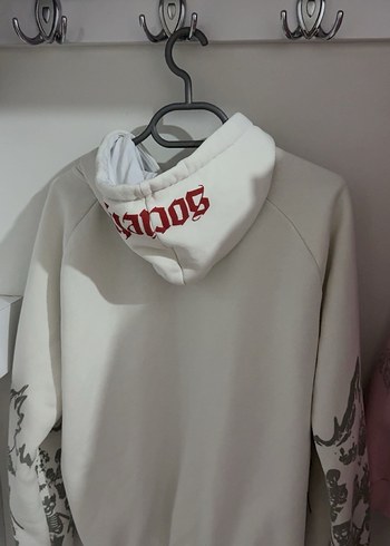 Kapüşonlu, Fermuarlı Gri Baskılı Sweatshirt - Görsel 2