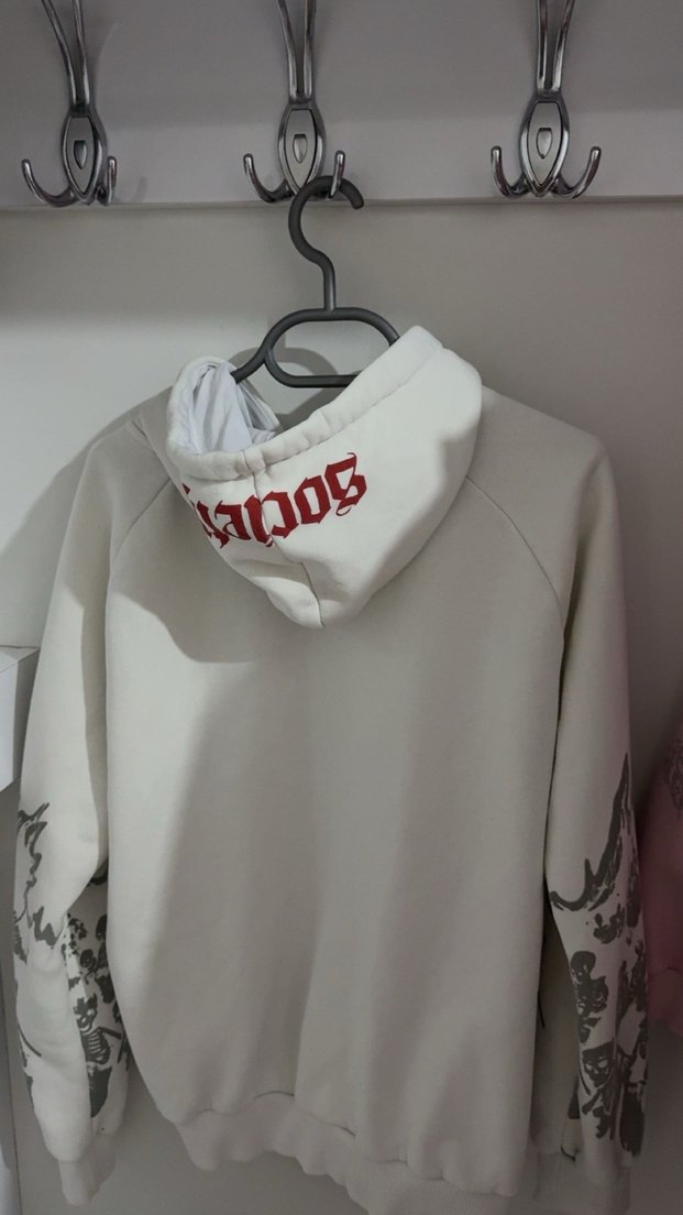 Kapüşonlu, Fermuarlı Gri Baskılı Sweatshirt - Görsel 2