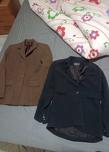 Düğmeli Kadın Vintage Blazer Ceketler - Kahverengi ve Siyah - Görsel 2