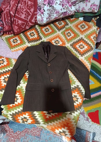 Düğmeli Kadın Vintage Blazer Ceketler - Kahverengi ve Siyah - Görsel 3