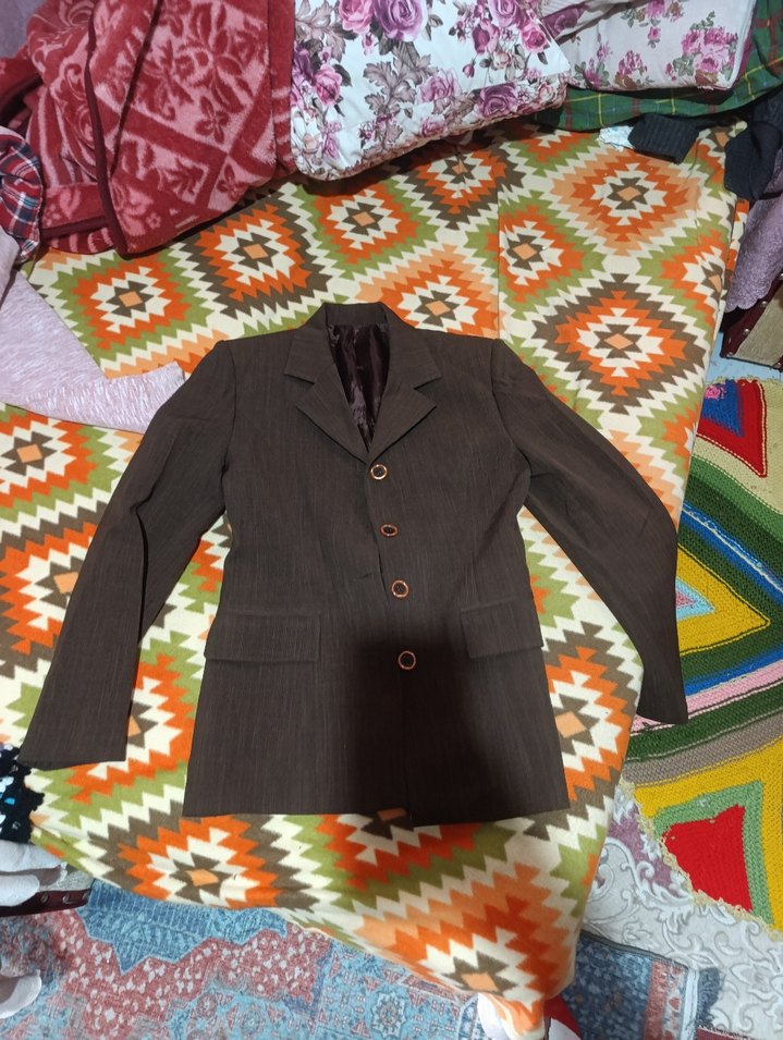 Düğmeli Kadın Vintage Blazer Ceketler - Kahverengi ve Siyah - Görsel 3