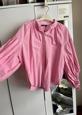 Balon kol pembe gömlek - Görsel 3