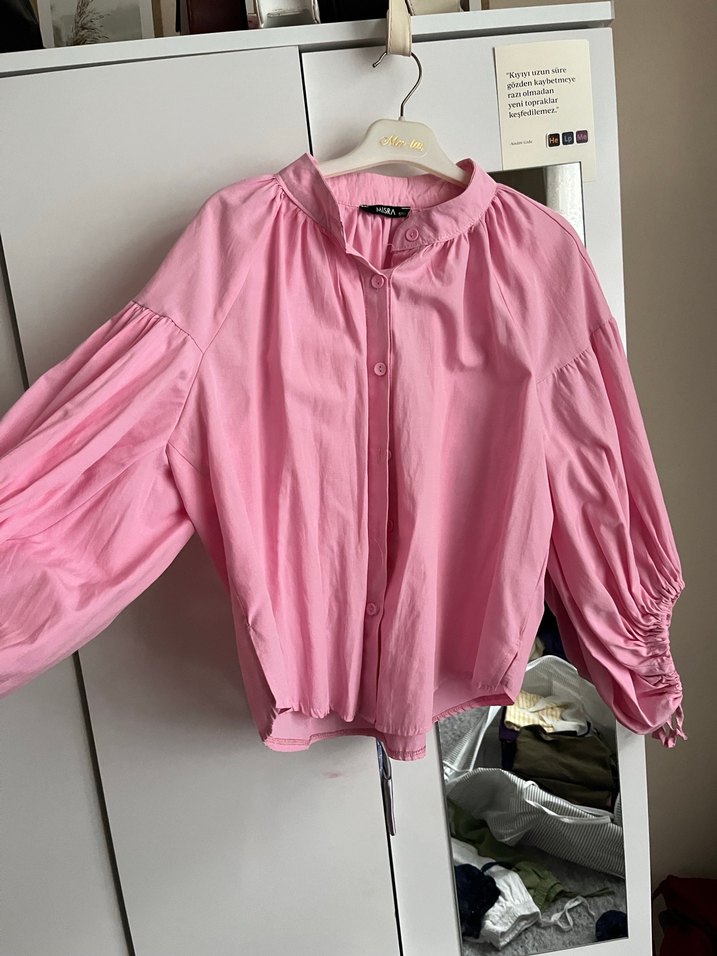 Balon kol pembe gömlek - Görsel 3