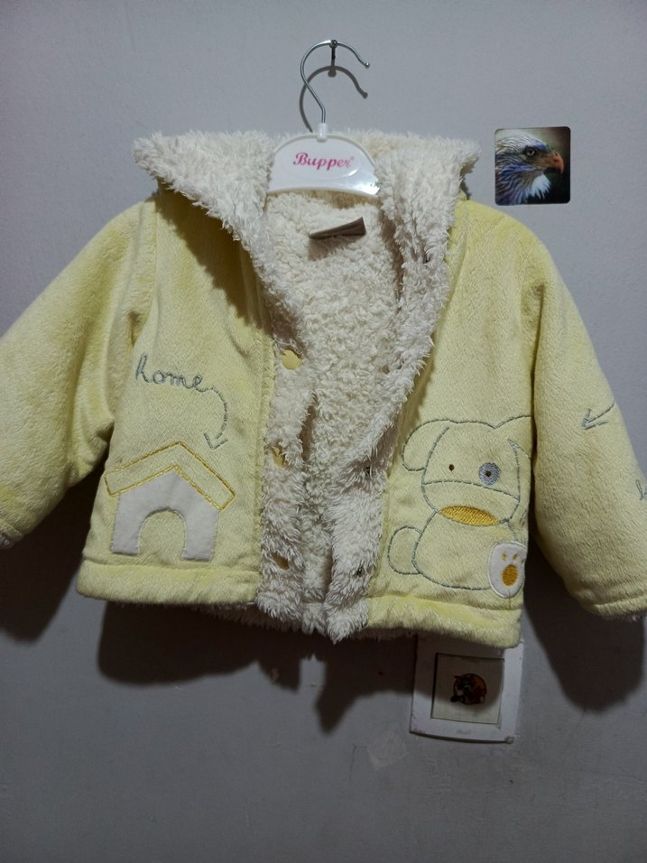 Sarı Kapüşonlu Nakışlı Kız Çocuk Ceketi - Görsel 5