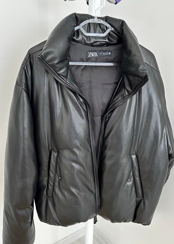 Zara Siyah Deri Görünümlü Midi Ceket - Görsel 2