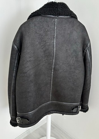 Kürk Detaylı Siyah Deri Biker Ceket - Görsel 7