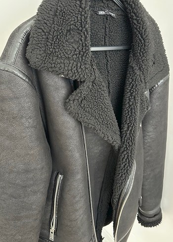 Kürk Detaylı Siyah Deri Biker Ceket - Görsel 4