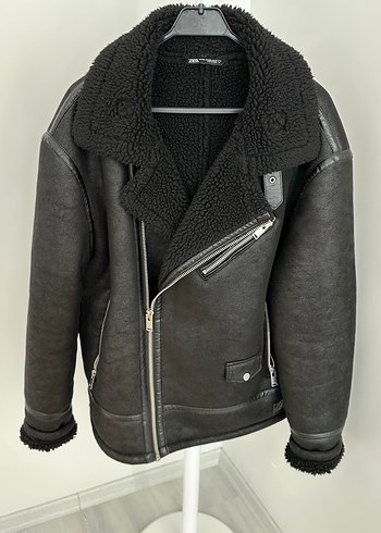 Kürk Detaylı Siyah Deri Biker Ceket - Görsel 2