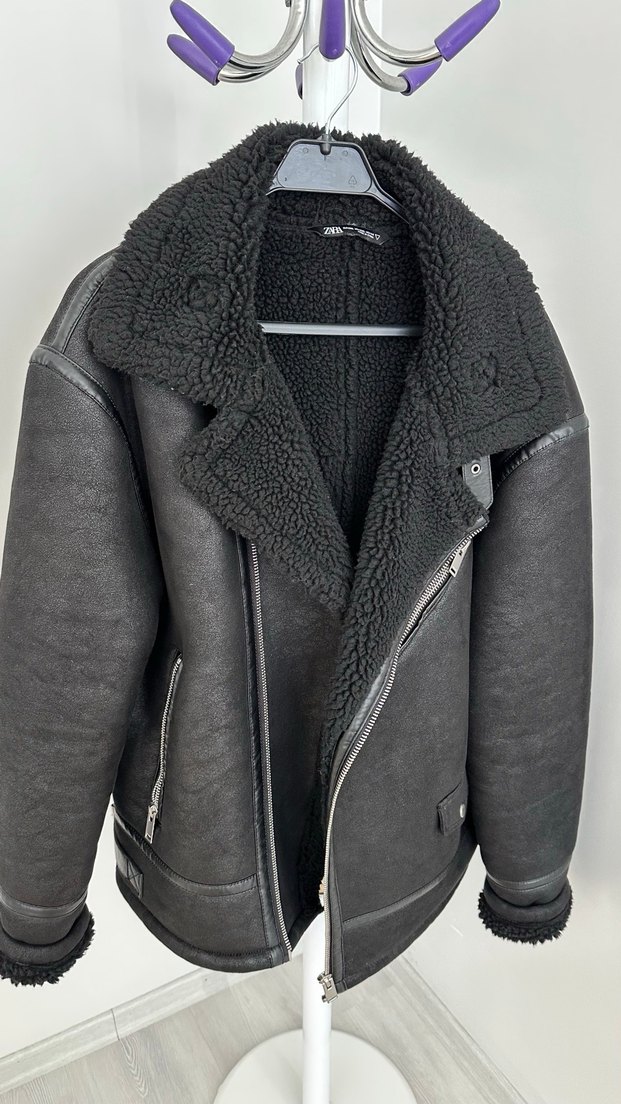 Kürk Detaylı Siyah Deri Biker Ceket - Görsel 5