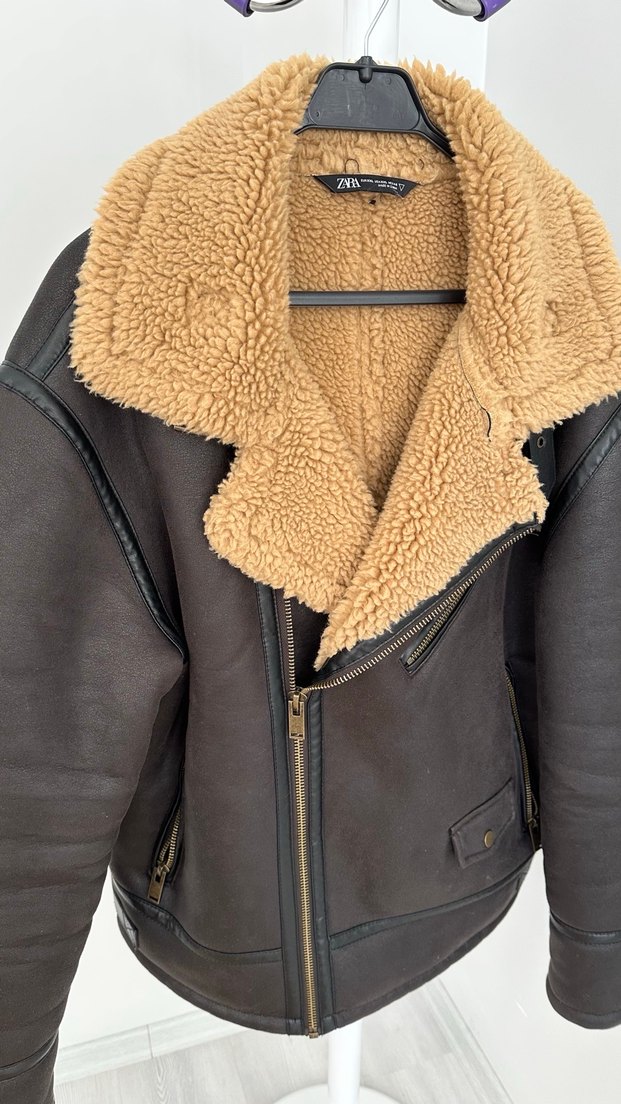 Kahverengi Kürklü Deri Biker Ceket - Görsel 2