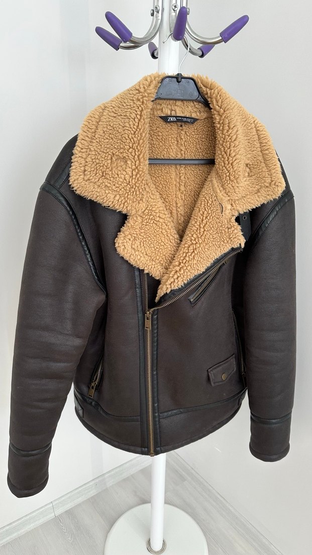 Kahverengi Kürklü Deri Biker Ceket - Görsel 3