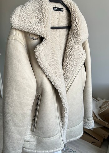 ZARA kürklü erkek bej deri ceket - Görsel 2