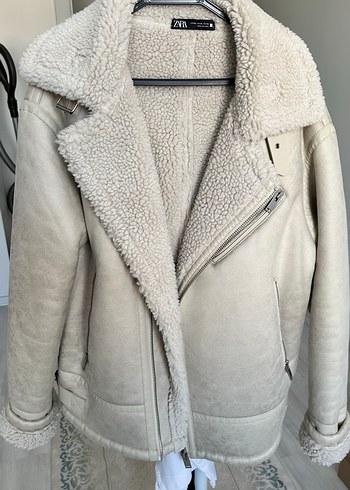 ZARA kürklü erkek bej deri ceket - Görsel 3