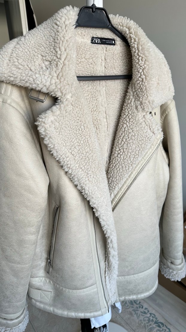 ZARA kürklü erkek bej deri ceket - Görsel 5