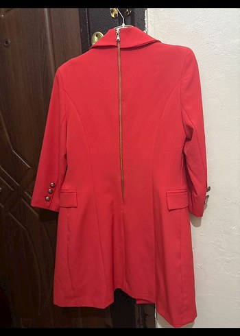 Düğmeli Kırmızı Midi Kadın Palto - Görsel 4