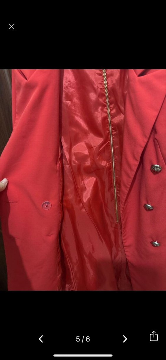 Düğmeli Kırmızı Midi Kadın Palto - Görsel 3