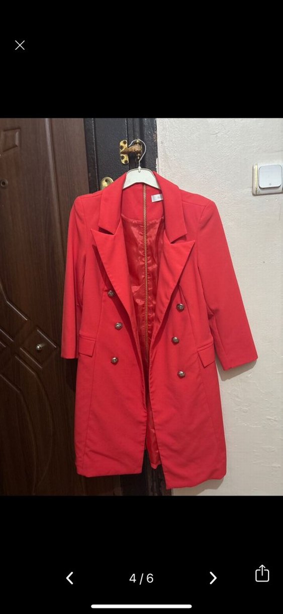 Düğmeli Kırmızı Midi Kadın Palto - Görsel 2