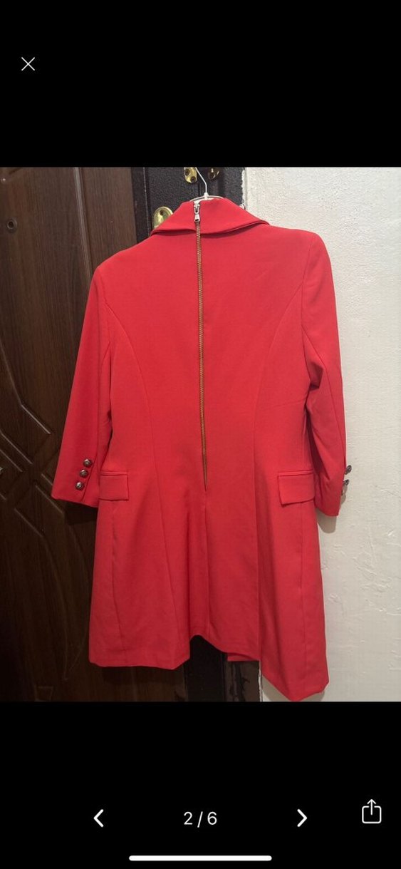 Düğmeli Kırmızı Midi Kadın Palto - Görsel 4