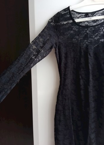 H&M Siyah Dantel Uzun Kollu Gotik Mini Elbise