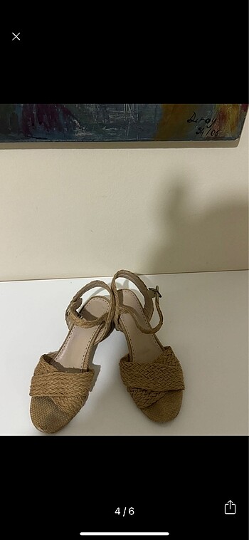 37 Beden camel Renk Hasır 5 cm topuklu sandalet