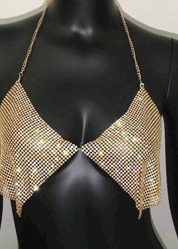 Pembe Parlak Payetli Kadın Vücut Zinciri - Görsel 2