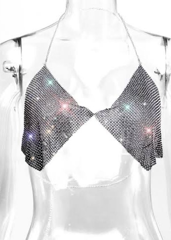 Pembe Parlak Payetli Kadın Vücut Zinciri - Görsel 3