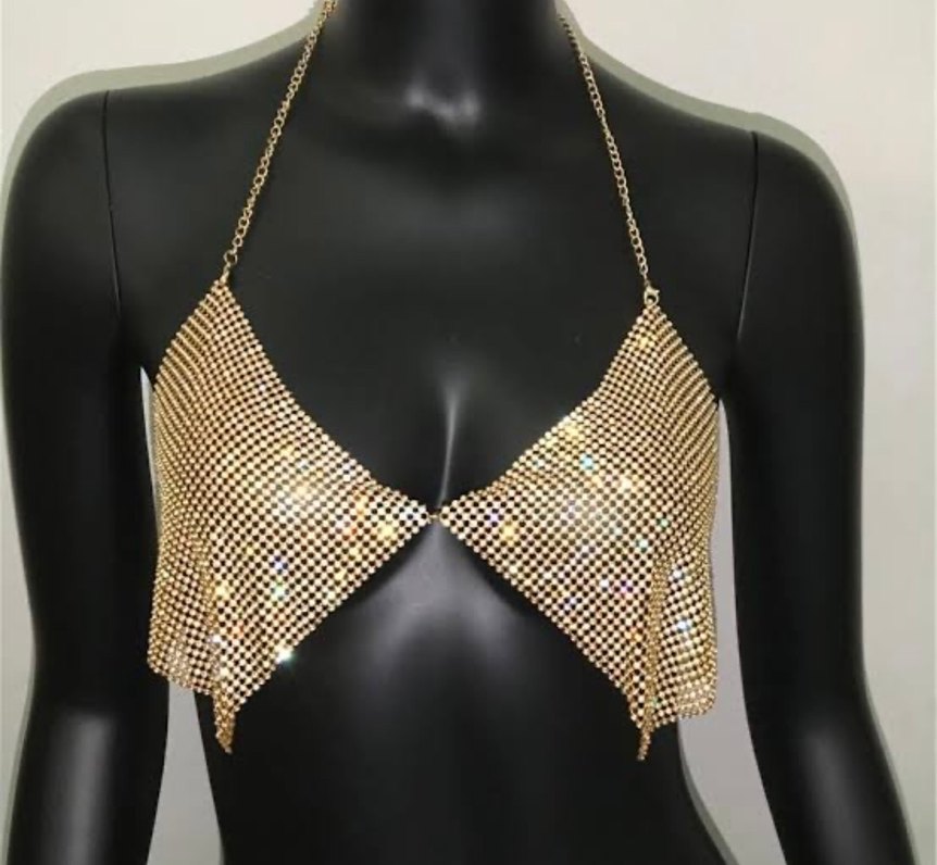 Pembe Parlak Payetli Kadın Vücut Zinciri - Görsel 2