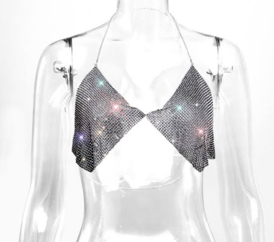 Pembe Parlak Payetli Kadın Vücut Zinciri - Görsel 3