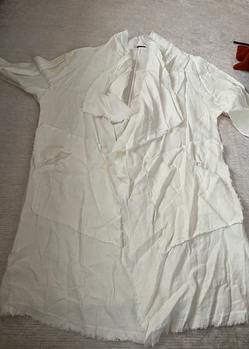 Bohem Midi Beyaz Kadın Uzun Kollu Salaş Sabahlık - Görsel 3