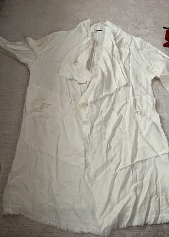 Bohem Midi Beyaz Kadın Uzun Kollu Salaş Sabahlık - Görsel 2