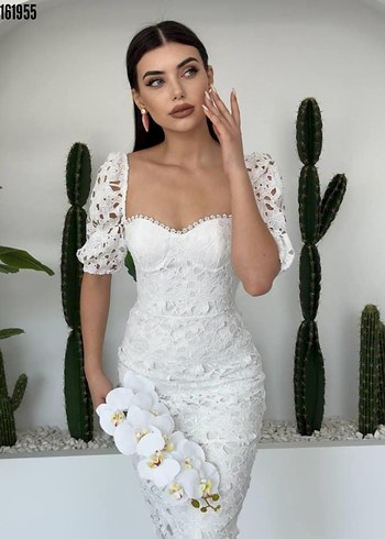 Zarina Beyaz Mini Dantelli Elbise