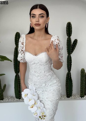 Diğer Zarina Beyaz Mini Dantelli Elbise