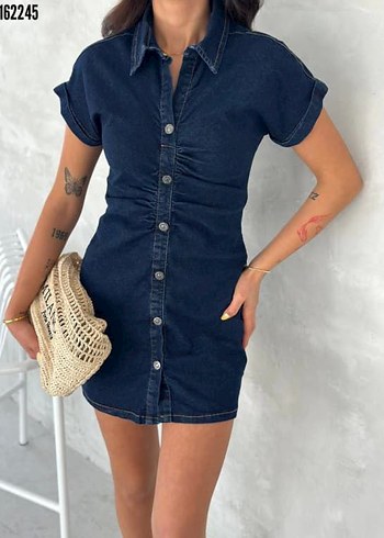 s Beden siyah Renk Siyah Düğmeli Kısa Denim Elbise