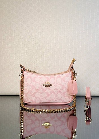 Coach Pembe Monogramli Mini Omuz Cantasi