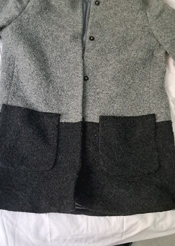 Düğmeli Gri Kısa Kaban koton - Görsel 2