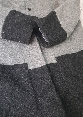 Düğmeli Gri Kısa Kaban koton - Görsel 3