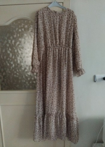 Bohem Leopar Desenli Uzun Kollu Bej Elbise - Görsel 2