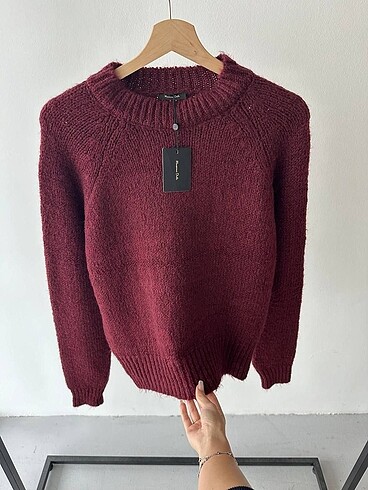 Massimo Dutti Marka Orijinal Kadın Bordo Triko Kazak