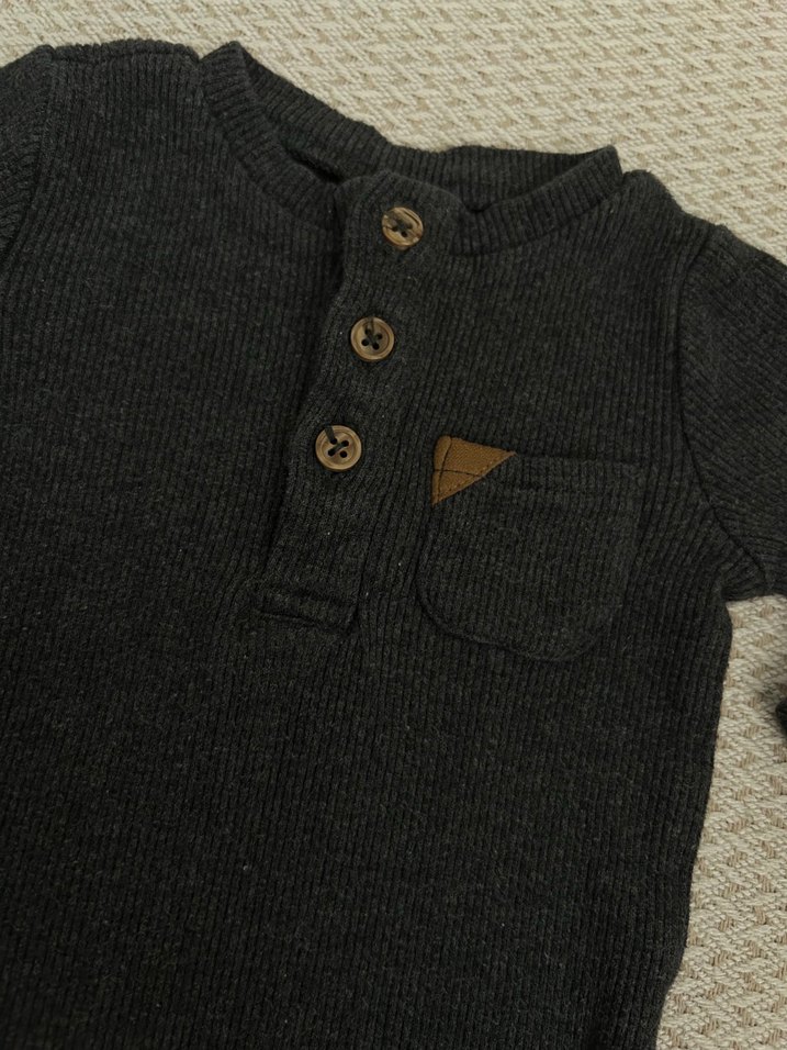 Düğmeli Gri Uzun Kollu Bebek Çıtçıtlı Body - Görsel 2