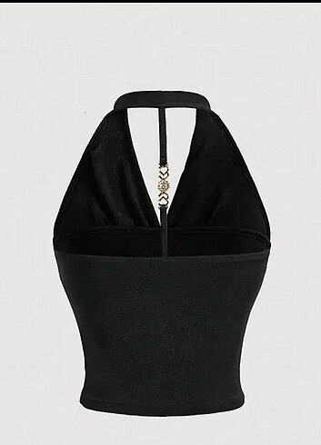 Sheinside crop bluz siyah şık askılı taşlı dekolteli