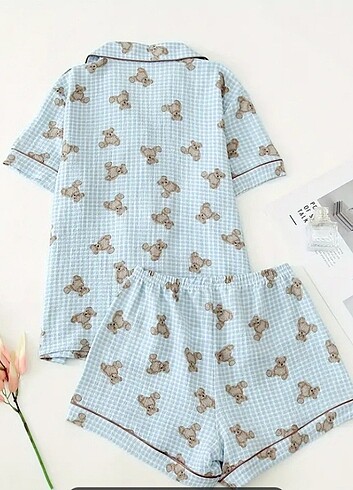 Sheinside şortlu yazlık pijama takımı ayıcık desenli kareli