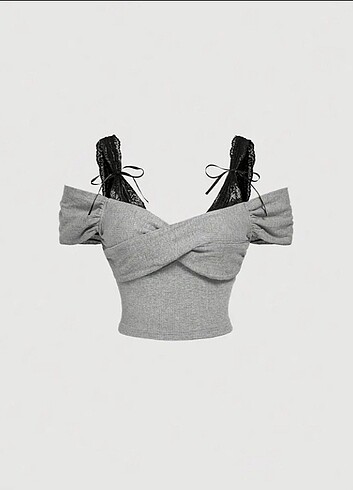 shein omzu açık dantel detaylı bluz crop top