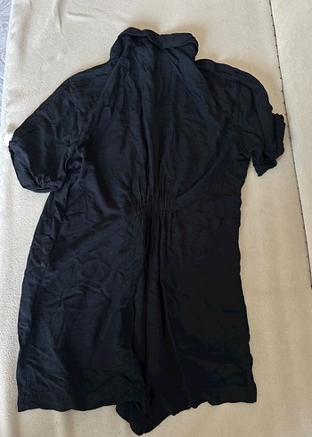 Siyah Kısa Kollu Keten Tulum - Görsel 4